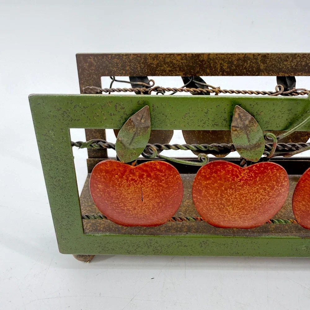 Metal Napkin Holder VTG 80 90 Red Apple Rustic Farmhouse Decor 2 5/8